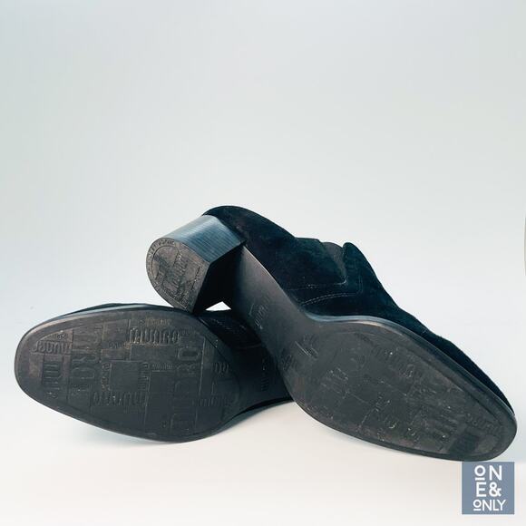 MUNRO Annee Suede Low Ankle Booties Womens Sz 10W Black Almond Toe Block Heels - Picture 5 of 11